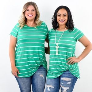 Green Striped Knotted Top